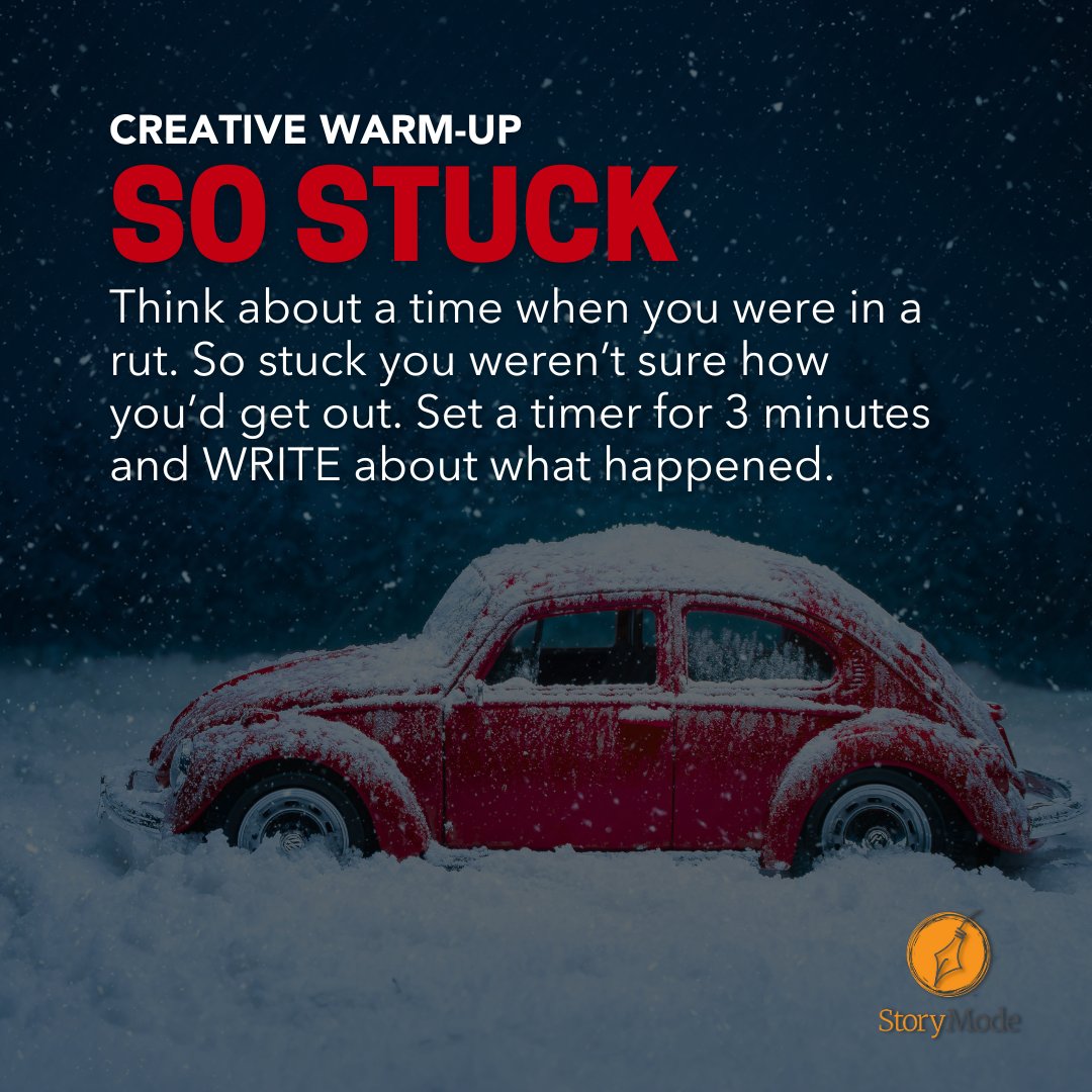 instorymode's tweet image. Remember when you were in a rut so deep you weren't sure how you'd break free? Set a timer for 3 minutes and WRITE about it. Prompts like this help clear away mental clutter. Tap into good ideas. Join us! #RefuseToBeBoring #GetInStoryMode #creativewarmup instorymode.com/circle-solo/