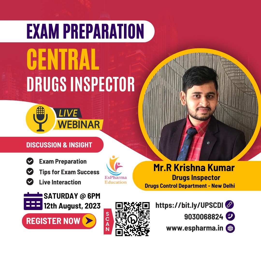 espharma's tweet photo. Attend Free Webinar On 
“How to Prepare For Drugs Inspector Exams
By 

Mr.Krishna 
Drugs Inspector 
Drugs Control New Delhi

On 12th Aug at 6pm.
Register free online for webinar Link 
https://t.co/NYKgoYsiYe 
For more Details msg on 9032066899

For live updates join https://t.co/XZsyJZa8f9