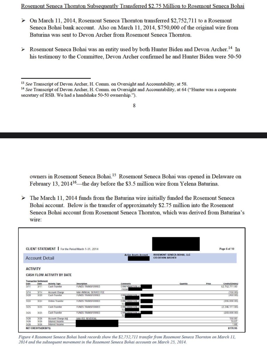 CollinRugg's tweet photo. BREAKING: The Biden family accepted $20 million from foreign countries including from Russian and Kazakhstani oligarchs according to newly released bank records.

Biden also personally met with some of these oligarchs to help sell “the brand.”

“During Joe Biden’s vice presidency, Hunter Biden sold him as ‘the brand’ to reap millions from oligarchs in Kazakhstan, Russia, and Ukraine," said Comer’s 19 page memo. 

"Then-Vice President Biden met in person, for significant periods of time with those individuals or their representatives.”

"Then-Vice President Biden joined approximately 20 phone calls on speakerphone with Hunter Biden’s foreign business associates and attended dinners with foreign oligarchs who paid huge sums of money to Hunter Biden. Joe Biden, ‘the brand,’ was the only product the Bidens sold."

One payment was made by former Moscow Mayor Yury Luzhkov’s widow, Yelena Baturina, who wired $3.5M.

Remember: They impeached Trump for asking about Biden Crime Family corruption…