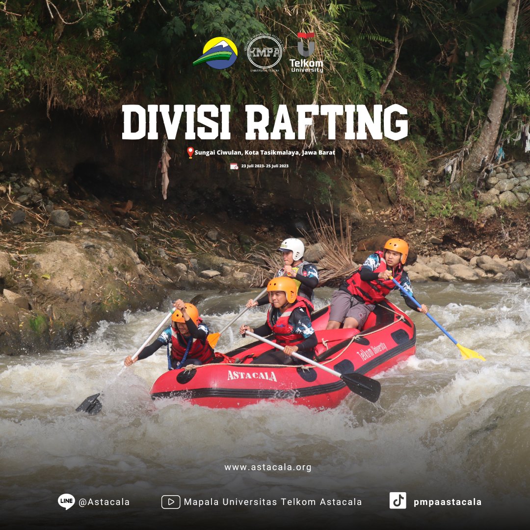 ASTACALA
Divisi Rafting ASTACALA sudah selesai melakukan pengarunagn di sungai Ciwulan, Kota Tasikmalaya, Jawa Barat. Pengarungan dilakuakn pada tanggal 23 Juli - 25 Juli 2023 dengan implementasian materi rafting.
#rafting #astacala #telkomuniversity