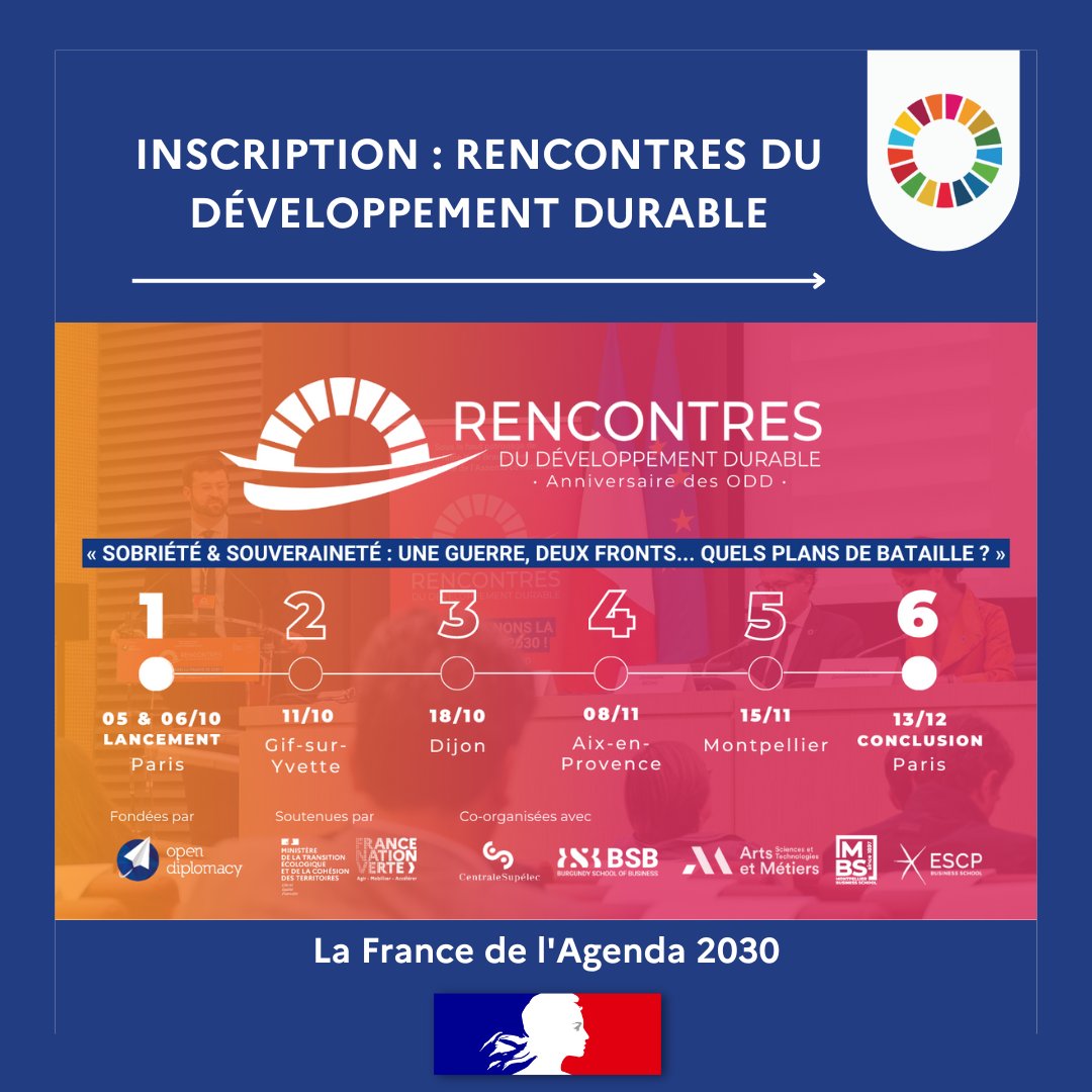[ #RDD2023🌱]

🎈Célébrez l'#Agenda2030 avec les #RDD ! 

🧐Découvrez la 1ère étape en ligne ou en présentiel depuis Paris le 5 et 6 octobre et les prochaines à travers la #France 🇫🇷. 

✍️ Inscrivez-vous dès maintenant➡️ agenda-2030.fr/anniversaire-d…
<a href="/opendiplo/">Institut Open Diplomacy</a>