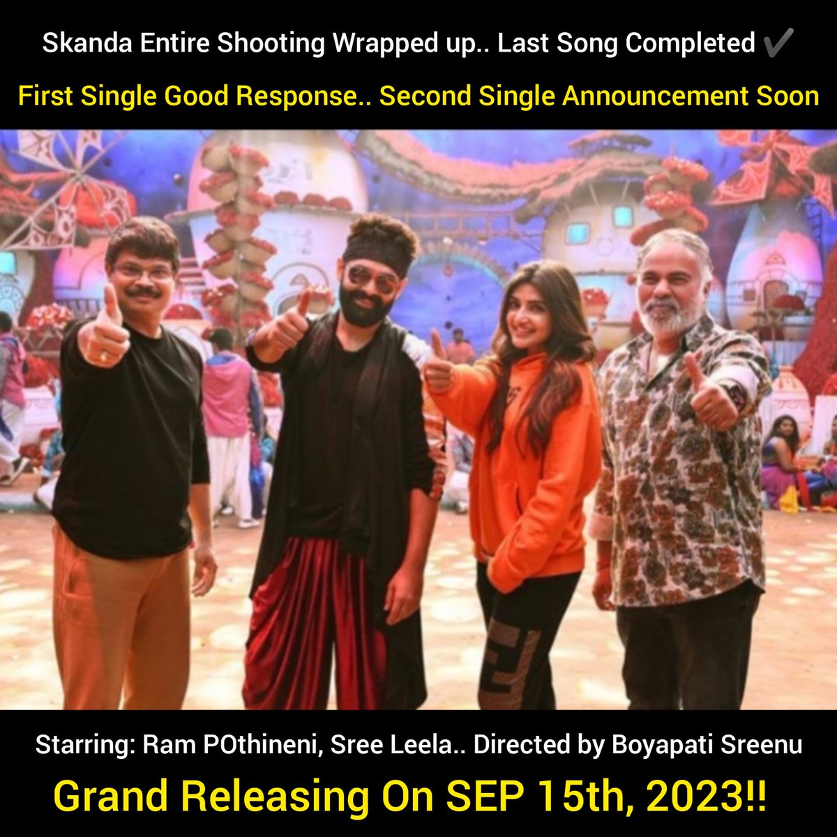Bhargav557807's tweet photo. #Skanda Shoot Wrap up!! ❤️💥
Release On SEP 15th. 🔥

@ramsayz @sreeleela14 #BoyapatiSreenu @MusicThaman @srinivasaaoffl @SS_Screens @JungleeMusicSTH #RAmPOthineni #Sreeleela #RAPO https://t.co/v5PrKDiUx8