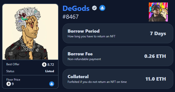 GM - Here's a fun one for today ---

via <a href="/DyveXYZ/">Dyve - Short Sell NFTs</a>, I am officially SHORT on <a href="/DeGodsNFT/">DeGods</a> 

my bet is that within a week, the price will be lower than it currently is - and I think there's a reasonable chance it's substantially lower (0.5-1.5E)

Nothing to do with me thinking it'll