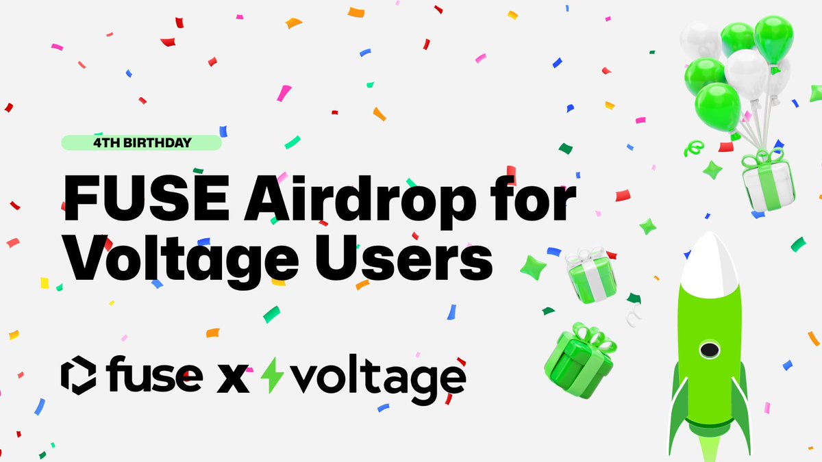 Fuse_network's tweet photo. 2/🪂  Voltage Airdrop:

@voltfinance is offering 50 $FUSE tokens airdrop to the first 400 verified users on the #VOLTapp. All you need to do is download the app and verify your account within the app and receive an SBT. 

📆 Duration: 14th to 19th of August https://t.co/MqRJAYx74L