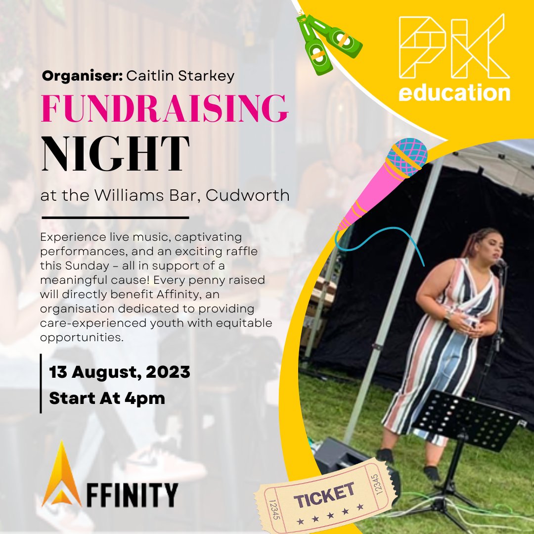 PKeducationUK's tweet photo. Get ready, Cudworth, for an amazing evening of excitement! 🎊
Join us this Sunday at Williams Bar, where the talented Caitlin Starkey has orchestrated a fantastic gathering! Experience live music, engaging raffles, and non-stop amusement. 🤩
#ukedchat #workwithyoungpeople https://t.co/IIcyHcY9rk