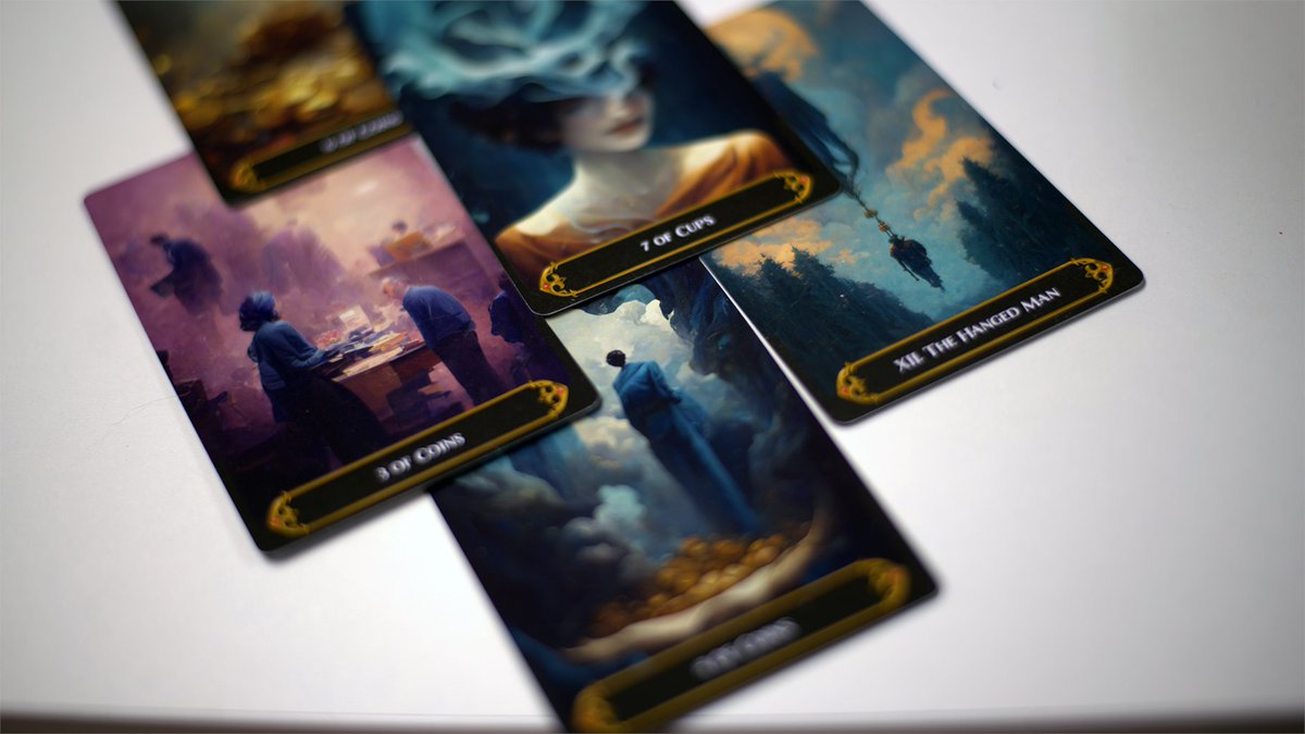 Tarotbg's tweet photo. We introduce an exciting #tarot deck created by a Bulgarian creator with a combination of  MidJourney AI v3 artificial intelligence. The result is a stunning tarot deck "Collective Unconsciousness Tarot". 
 Pre-order with a 10 % discount. https://t.co/YvfuOoDnwf https://t.co/THHGvM8E8i