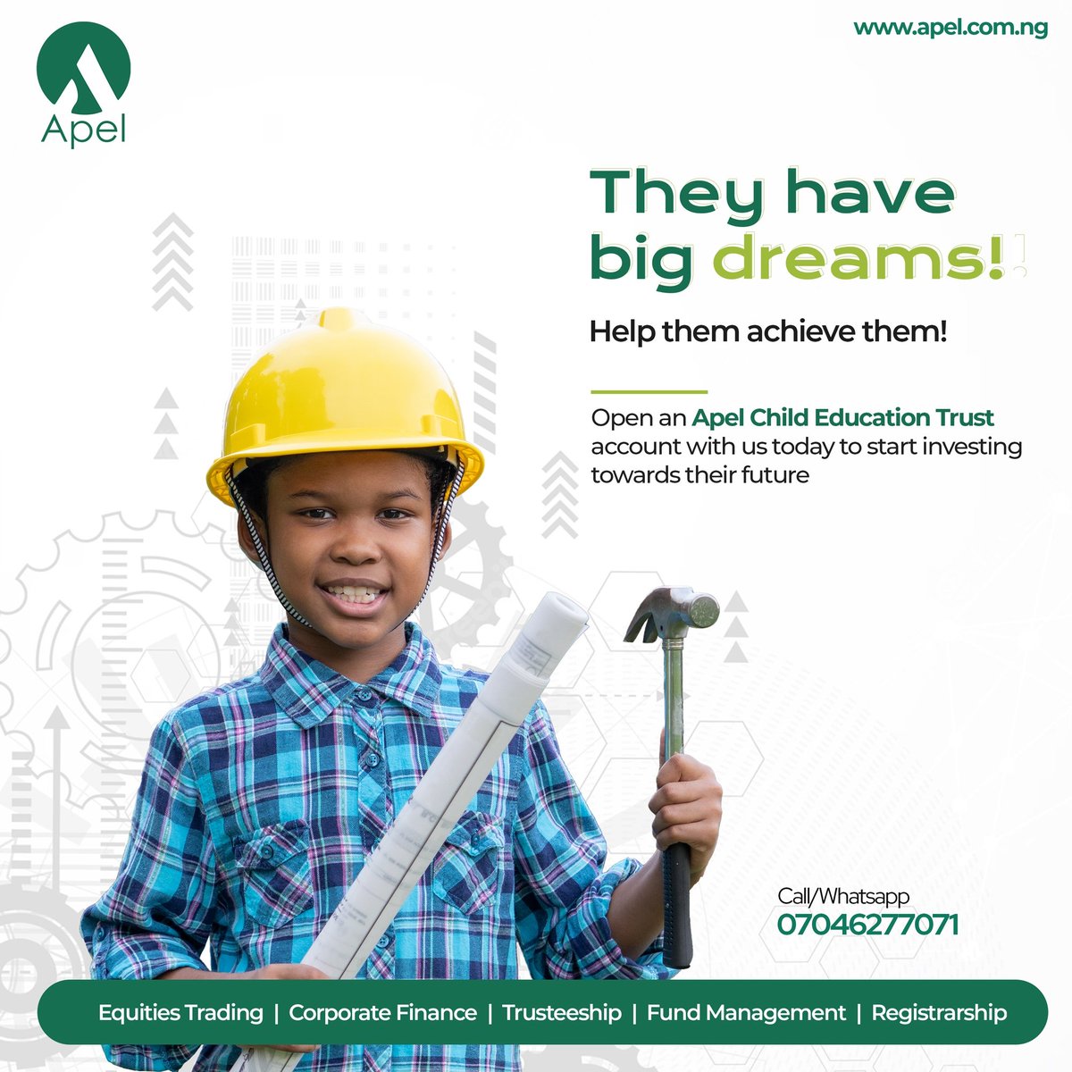 apelng's tweet image. Start investing towards your child/children big dream.
Open an Apel Child Education Trust account with us today.
Call or send us a message on whatsapp via 07046277071 to learn more

#Future #childeducation #securedfuture #child #trust #education ‍‍‍‍‍‍‍‍‍‍‍‍‍‍‍‍