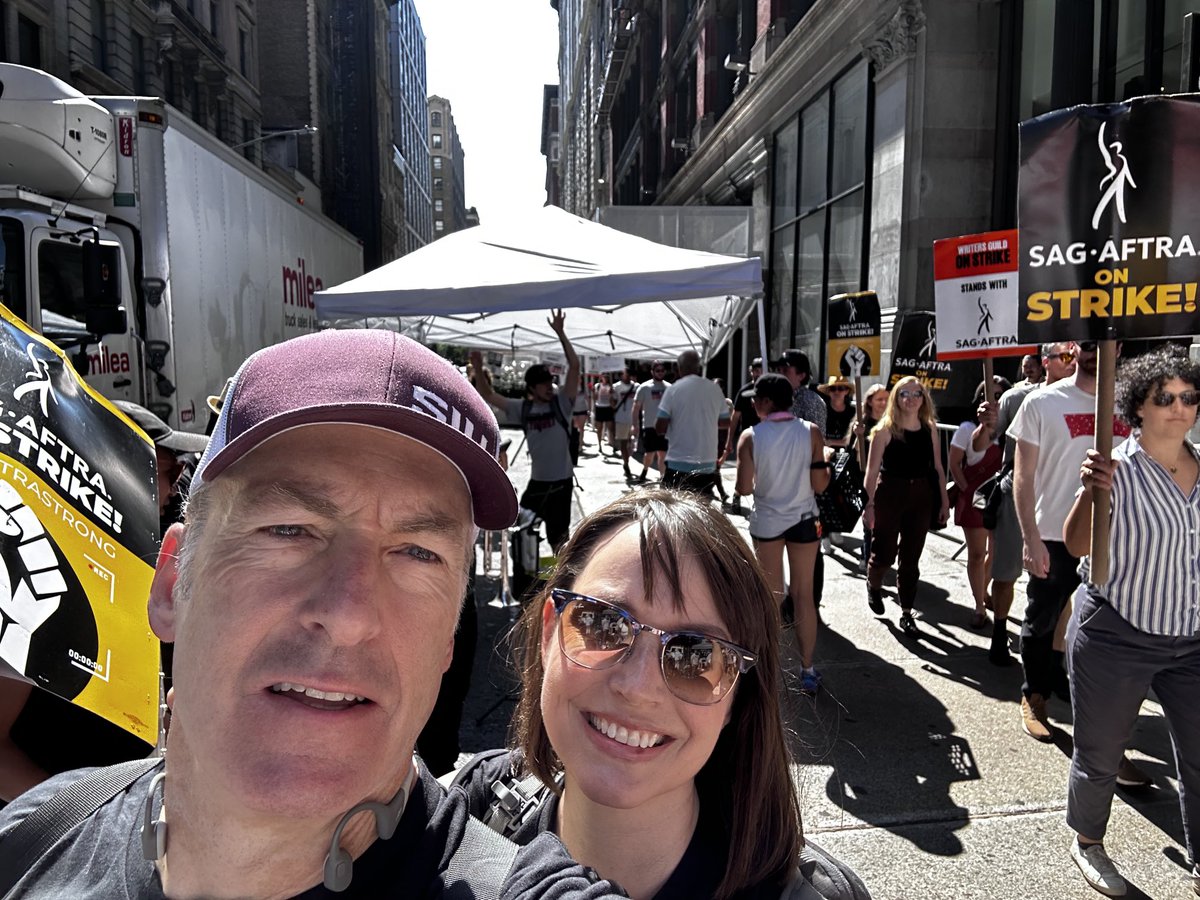 With the great and wonderful Julie Ann Emery (Betsy Kettleman from BCS) walking the line outside Netflix on day 100 of the WGA strike for fair compensation!  Keeping’ on…