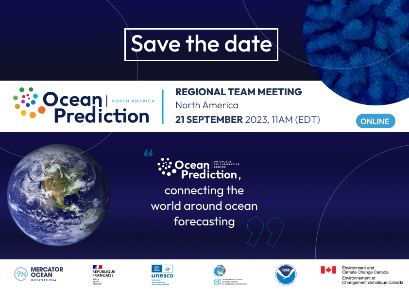 Register now for the Ocean Prediction Regional Team Meeting - North America!
📍Virtual
🗓️September 21, 2023

Inscrivez-vous maintenant pour la réunion de l'équipe régionale de prévision océanique - Amérique du Nord !
📍Virtuel
🗓️21 septembre 2023

➡️tinyurl.com/2fzv32a6
