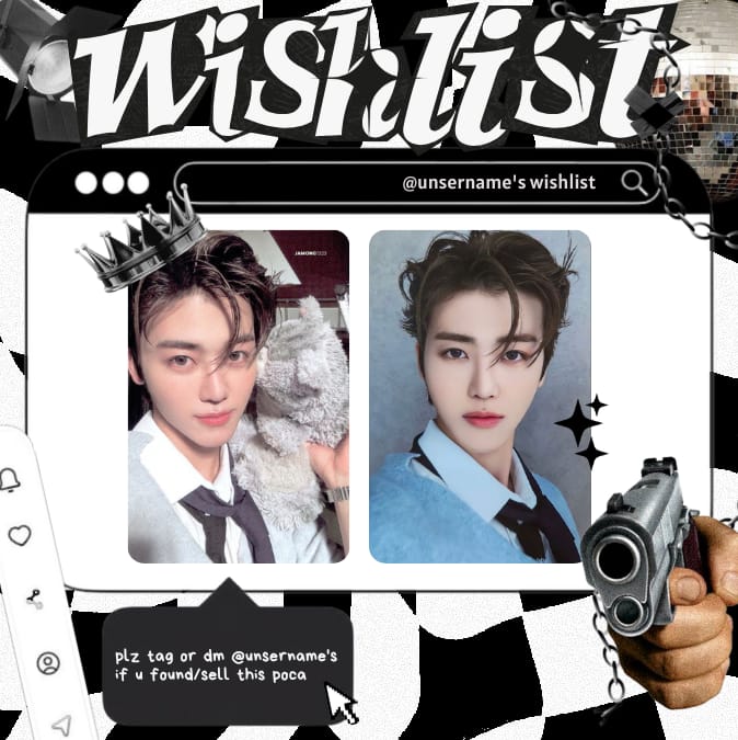 🔫✧ Free template wishlist photocard black 2p, 3p ✧🔫

✧ feel free to use💟
✧ Don't delete/crop the watermark 
✧  like, rt, share for appreciated