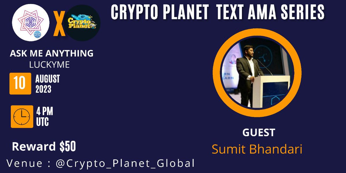 📢 We're thrilled to announce our next #AMA with "LuckyMe" on 10th August at 4:00 PM UTC

🏦Venue:t.me/Crypto_Planet_…
🏆 Reward:50$ USDT

〽️ Rules:
1️⃣. Follow
@CryptoPlanet_0
&amp; 
<a href="/Luckymeapp/">Lucky me</a>

2️⃣. Like Retweet &amp; Comment Your Questions (8 Questions Max) Tag 2 friends.