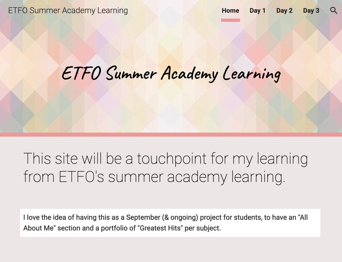 Making a gorgeous Google Site to collect all my learning over the next 3 days with <a href="/MrSteltman/">Cameron Steltman</a> and <a href="/MrMcLain/">MrMcLain</a> 👩🏽‍💻 #ETFOSA23 #GoogleEdu