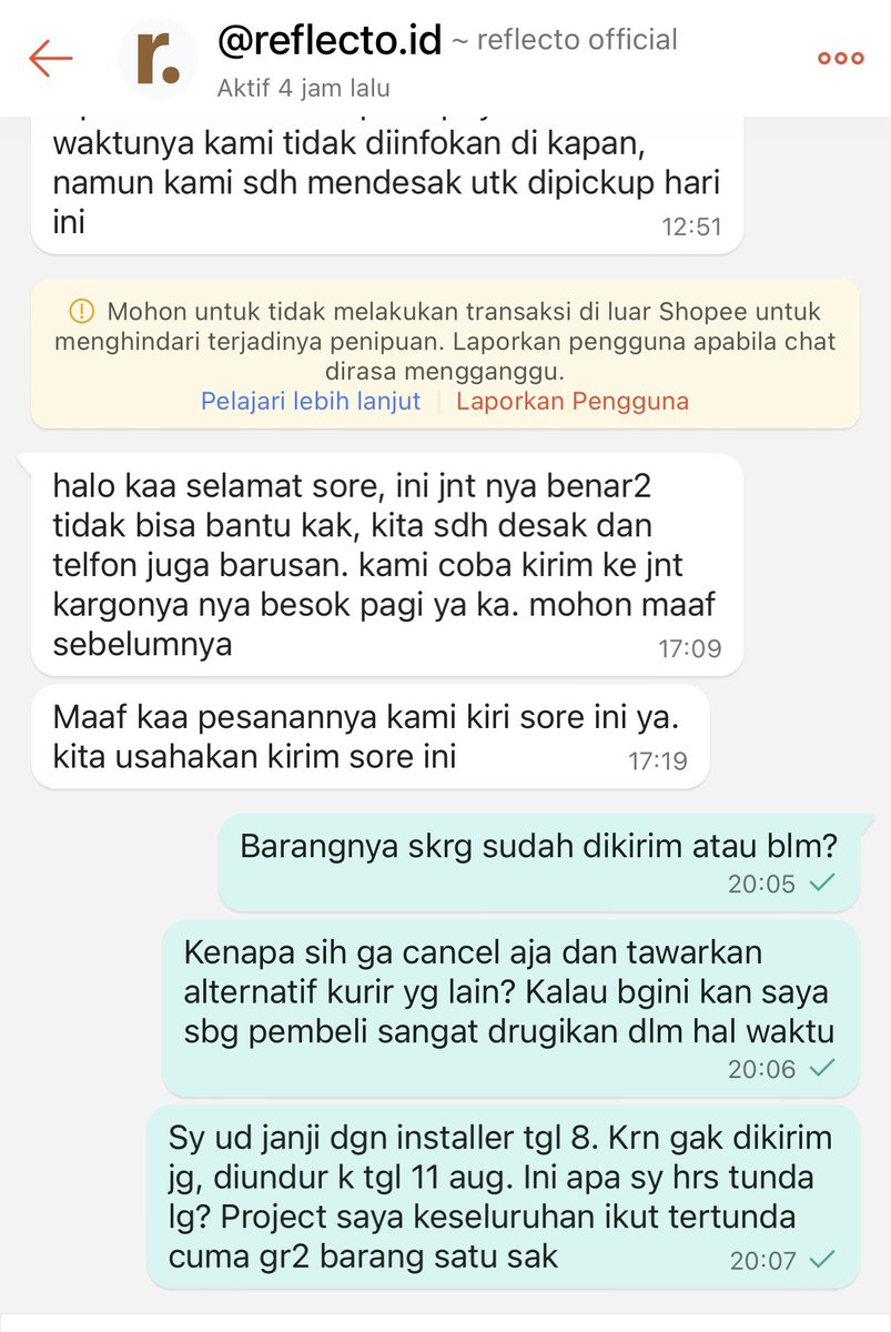 neilotraidub's tweet photo. (6) @ShopeeID dan nasib saya sampai saat ini msh menunggu. Tdk jelas.Shopee sgt mgecewakan krn tdk bs ambil tindakan tegas dan cepat thd seller dan kurir tkait.Nama kurirnya ada d pic. Seller info mau kirim k kurir pd 9Aug,sampe skrg status masih dikemas 👏👏. https://t.co/xIfHWsgJ4y