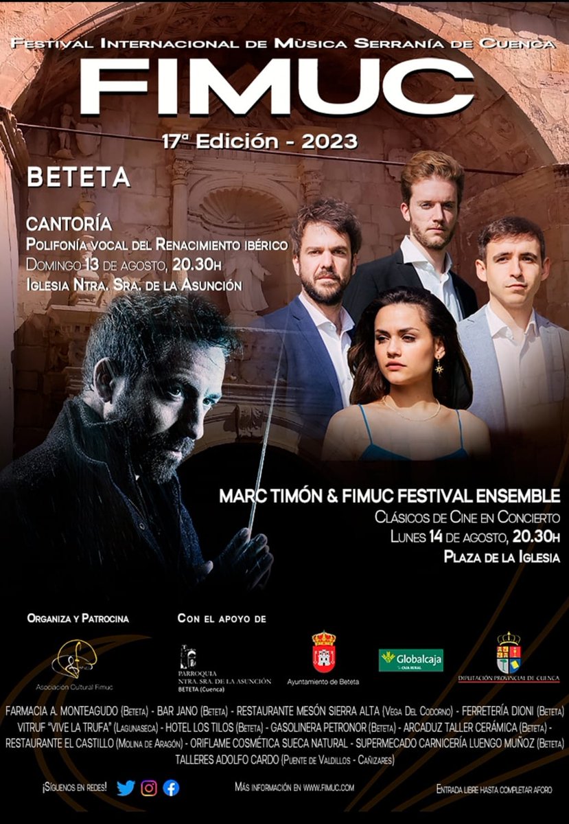 Mira_Beteta's tweet photo. Ya está todo preparado para la 17 edición de #FIMUC 2023
#Conciertos siempre de gran calidad en un marco incomparable en la Iglesia de Nuestra Señora de la Asunción https://t.co/uVNuoP7ZB4