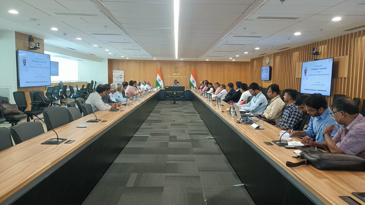 mnreindia's tweet photo. Shri Bhupinder S Bhalla, Secretary, MNRE chaired a meeting with the Small Hydro Power Developers to discuss various issues concerning implementation of Small Hydro Power (SHP) projects today in New Delhi.
1/2
#SmallHydro #HydroPower #RenewableEnergy #SmallHydroProjects https://t.co/SUmb47OvhX