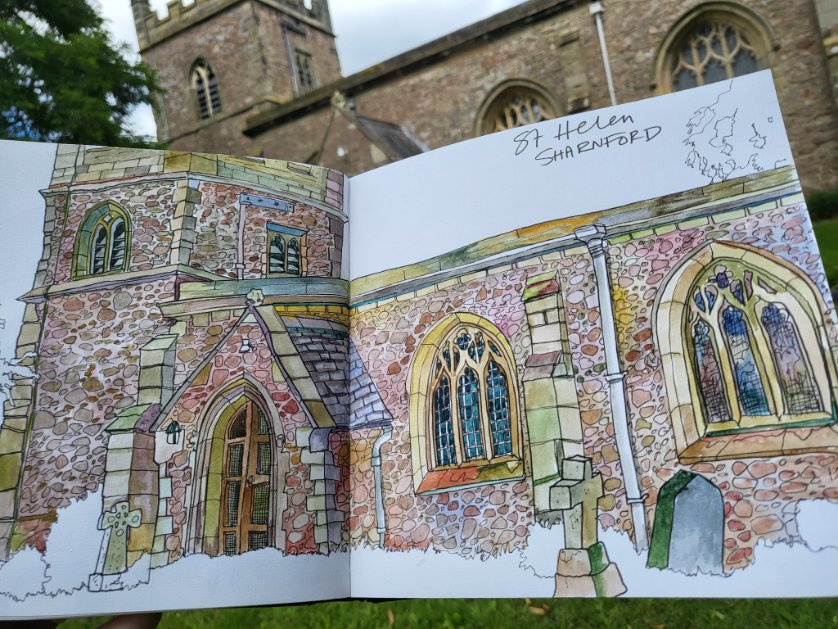 #sthelen #church #sharnford #hinkley today in.. Sunshine 🌞😁🙏 Met warden Bill who told me a bit about the place.. Such a cluster of churches in this area but I'm pacing myself still. I think the warmth made this a particular joy to draw! #churchdrawing #leicscofe #artpilgrim