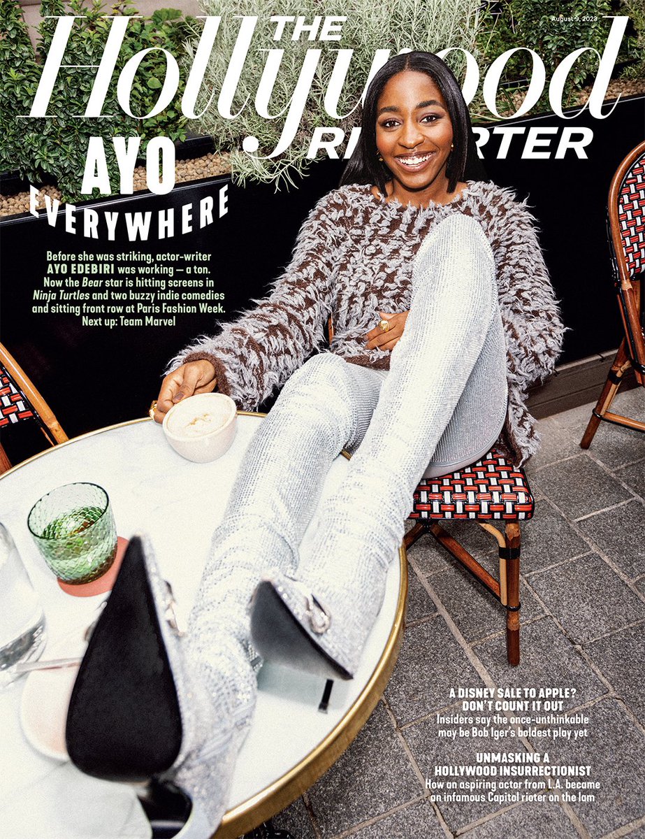 THR's tweet photo. Ayo Edebiri is everywhere. 

Before she was striking, the actor-writer was working — a ton. Now #TheBearFX star is hitting screens in #TMNT and two buzzy indie comedies and sitting front row at Paris Fashion Week. Next up, Team Marvel: https://t.co/ykuTFmav0y https://t.co/ehbMPbEpTt