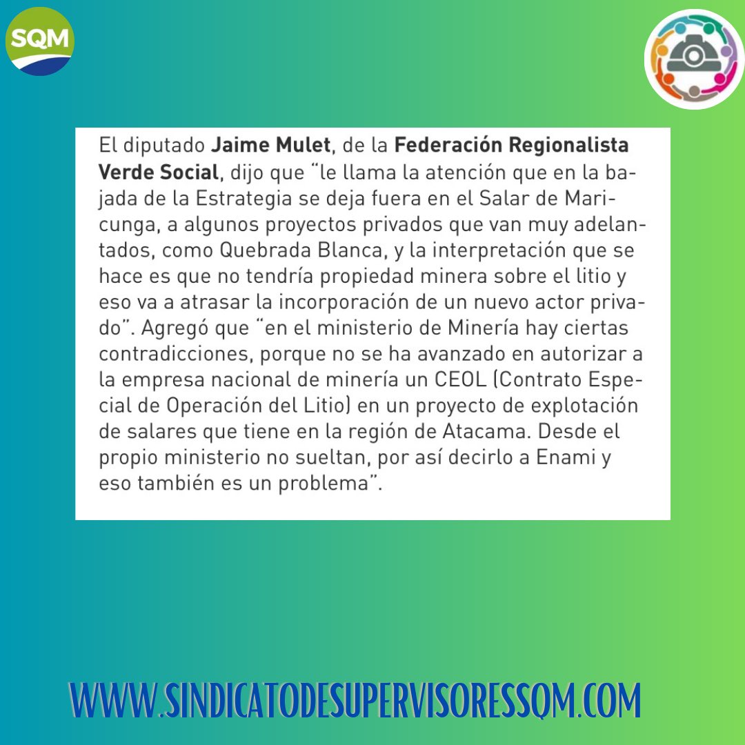supervisoressqm's tweet photo. 🚨Hacemos un llamado a los ejecutivos de SQM para que se siente a dialogar con los sindicatos de la empresa. Los Supervisores tenemos voz y queremos que nos escuchen. El diálogo es fundamental para avanzar! https://t.co/MoIF0wmYEQ