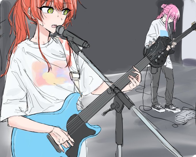 「bass guitar pink hair」 illustration images(Latest)