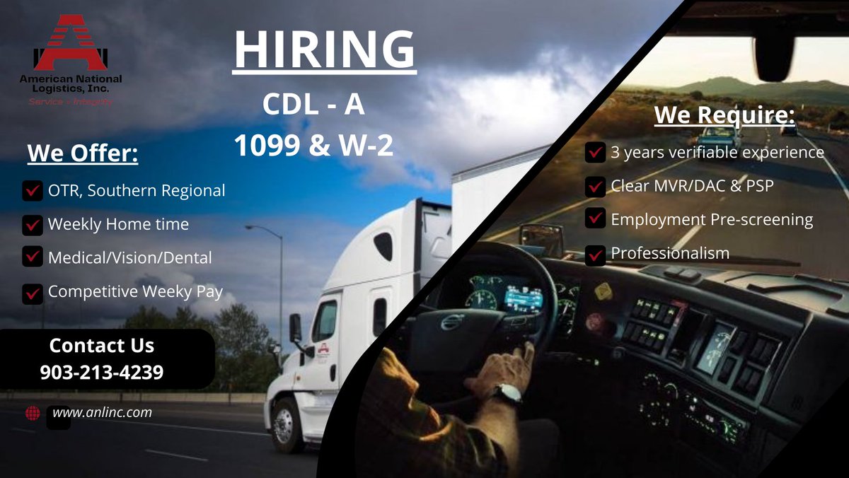 #cdl #cdllife #transportationindustry #transportation #itsalifestlye #roadwarriors #trucking #hiring #hiringnow #joinourteam #familyowned #familyownedcompany #texascompany #drivewithus #worklifebalance #yourcareermatters