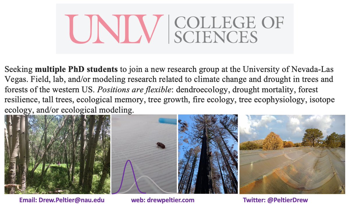 Drew Peltier (@peltierdrew.bsky.social) (@peltierdrew) on Twitter photo Hi #ESA2023 I am recruiting grad students for a new lab at UNLV Fall 2024. Any combination of ecophys, dendroecology, isotopes, and/or bayesian stats.
Come say hi this week (Thur 10:30 rm 257) or send me an email if you are interested. Also looking for a postdoc. Hi #ESA2023 I am recruiting grad students for a new lab at UNLV Fall 2024. Any combination of ecophys, dendroecology, isotopes, and/or bayesian stats.
Come say hi this week (Thur 10:30 rm 257) or send me an email if you are interested. Also looking for a postdoc.