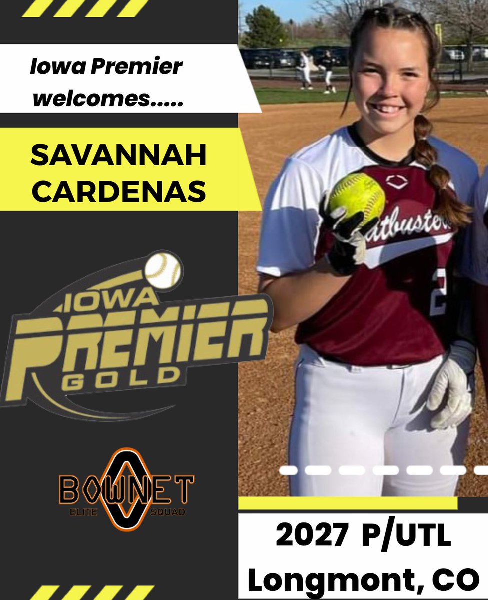 IowaPremierFP's tweet photo. Iowa Premier Welcomes!
@Savannah2027 to its 14U National team! The 2027 P/UTL brings big offensive impacts to the team and pitching depth. Looking forward to her upcoming season & future with us! #wejustreload
@ExtraInningSB https://t.co/tdSFTCUcME
