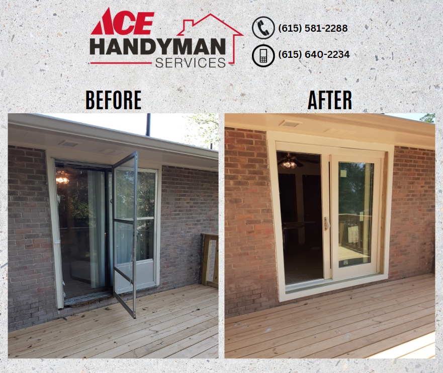We recently replaced a pair of sliding glass doors for a lovely customer. What a difference! If you're looking to spruce up your home as well, give us a call! #AHS #AceHandymanServices