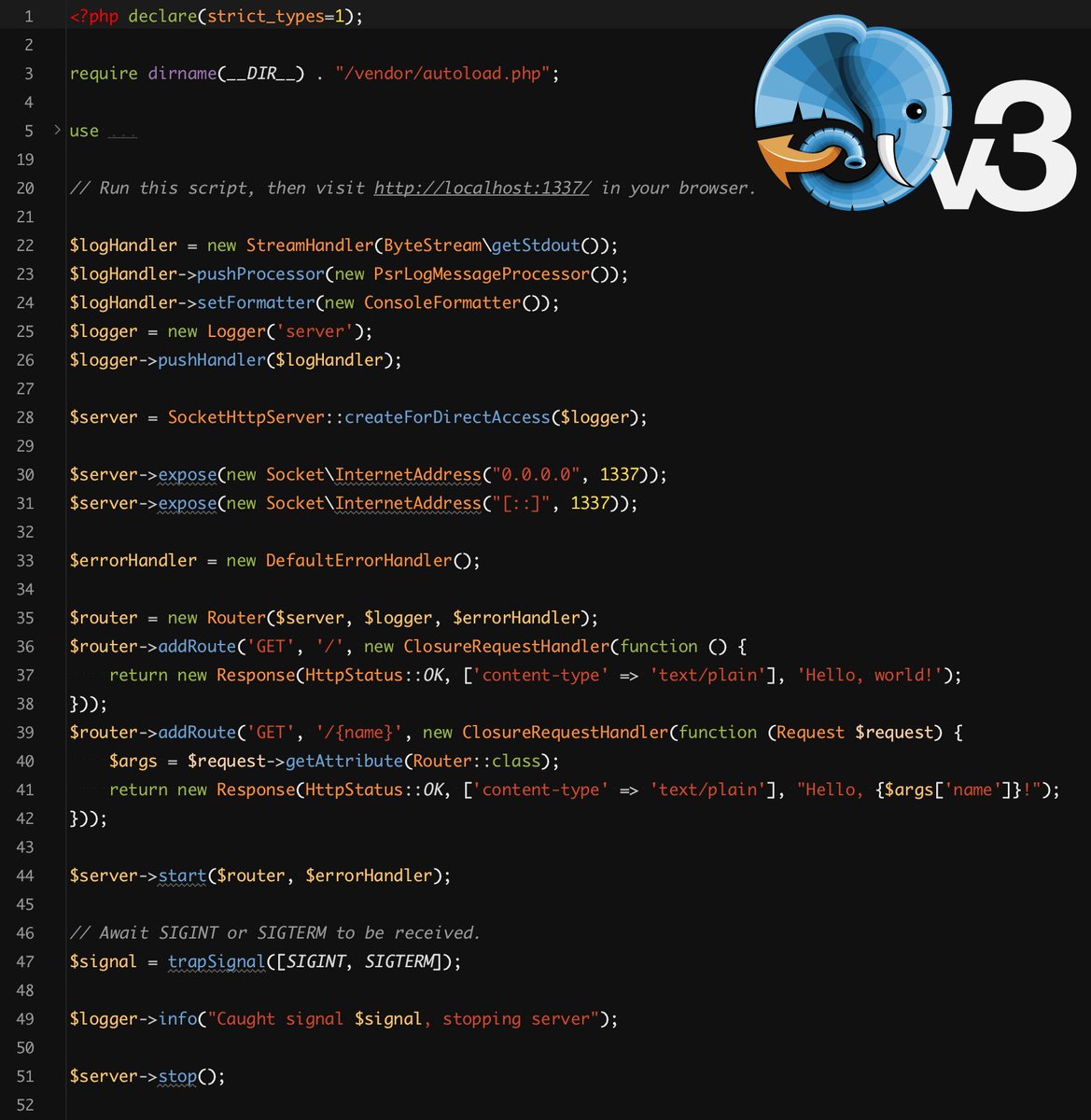 On the heels of last weeks release of amphp/http-server v3, we're working to tag stable releases of the "accessory" libraries. 🛠️

First up is amphp/http-server-router using nikic/fast-route to provide routing for your application.

Incoming HTTP requests are directed to various