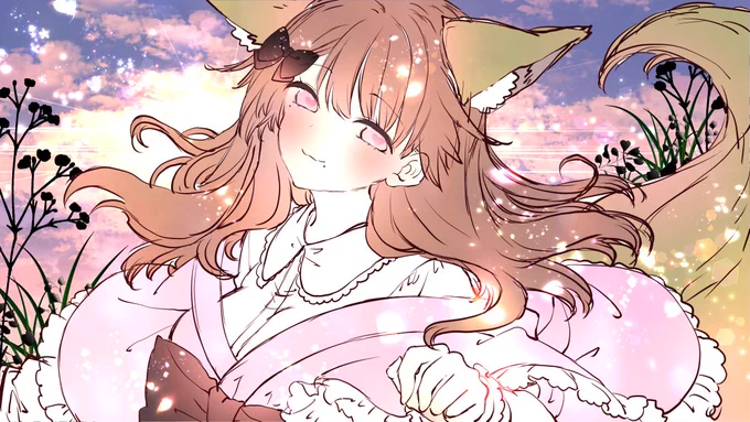 ゆいのちゃん 夕暮れ構図ラフ(*˘︶˘*).。.:*