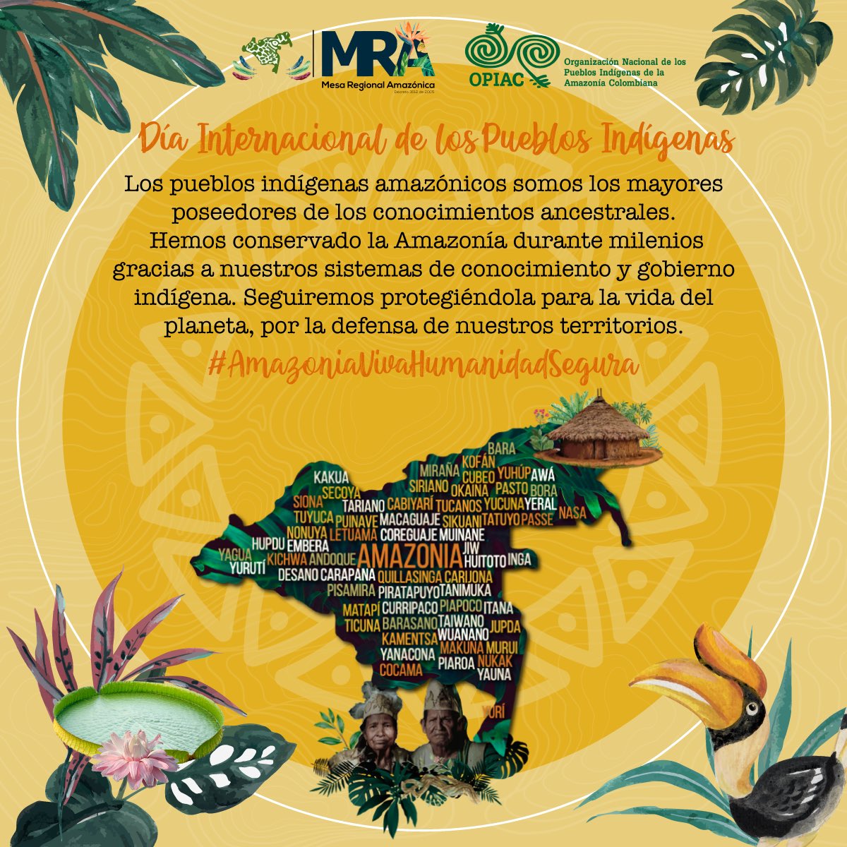 📢 #DíaDeLosPueblosIndígenas 🛖🐆🍃
Los pueblos indígenas amazónicos hemos conservado la Amazonía durante milenios gracias a nuestros sistemas de conocimiento y gobierno indígena. Seguiremos protegiéndola por la defensa de nuestros territorios. ✊🏽
#AmazoníaVivaHumanidadSegura