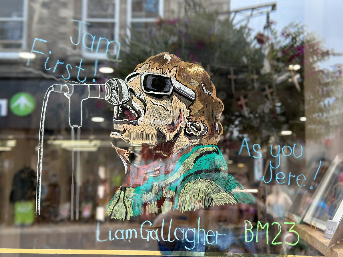 With the amazing <a href="/liamgallagher/">Liam Gallagher</a> coming to Newquay for <a href="/boardmasters/">Boardmasters</a> I created this little piece on the window at work ! We pray that Liam actually puts jam first !
Hope you like it as much as I did creating it 🤘🏻🩶