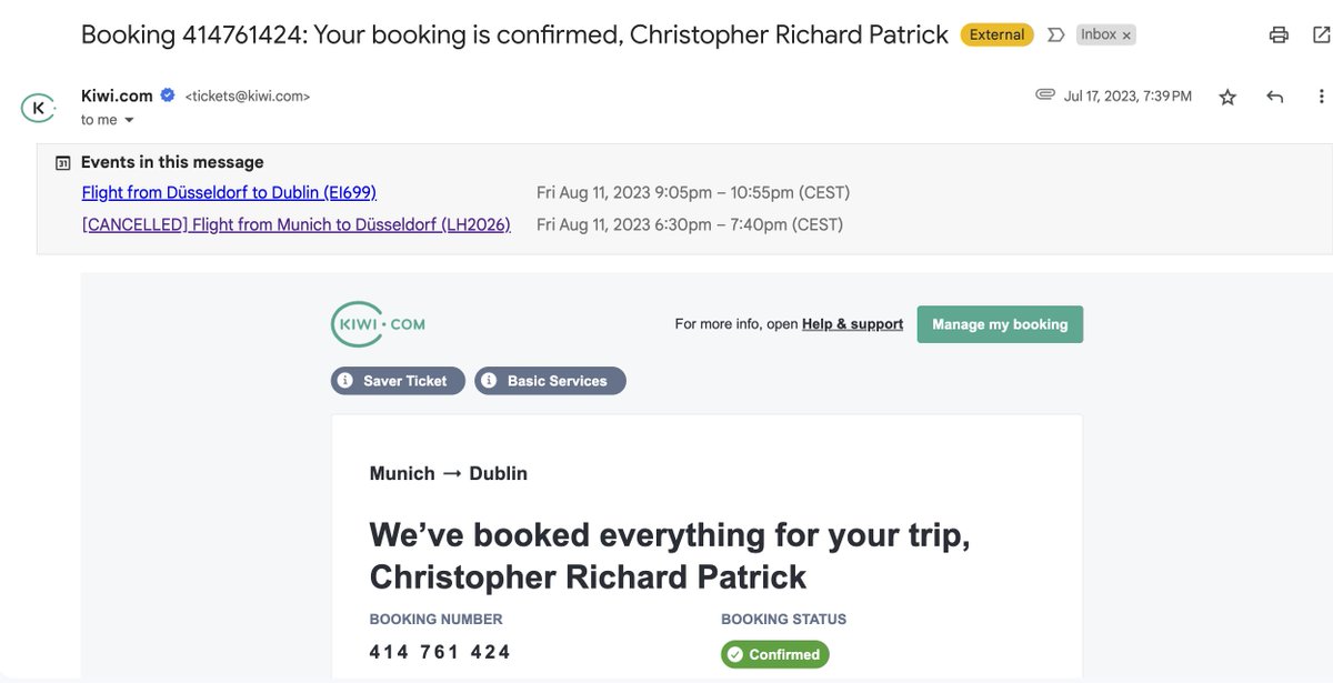 Check this <a href="/kiwicom247/">Kiwi.com</a> You have sent me an email stating the flight I booked is cancelled. Only problem is, <a href="/lufthansa/">Lufthansa</a> flight LH2026 is scheduled as planned.