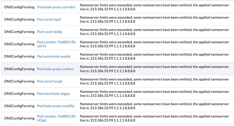 fastmanu's tweet photo. Je suis le seul a avoir ce genre d'event sur un cluster #kubernetes managé #ovh ? En gros y'a plus de 2 dns déclaré sur les nodes... mais j'ai pas accès aux nodes 💩 https://t.co/jwgYkpNvMf