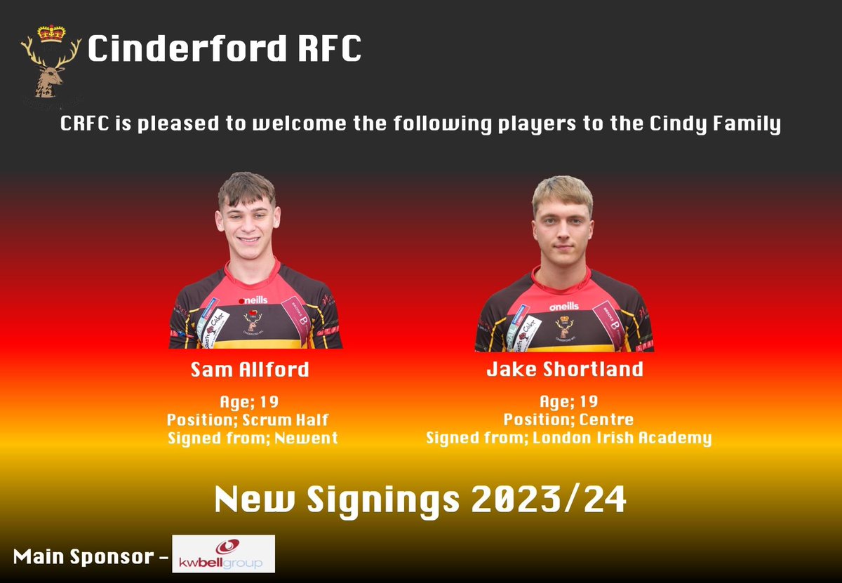 cinderfordrfc's tweet photo. NEW SIGNING ANNOUNCEMENT

Paul Morris - Director of Rugby is pleased to announce the new signings for the coming 2023/24 season.

It is with great pleasure we welcome them to the Cinderford RFC family and wish them every success. https://t.co/DhwFdmkZTm
