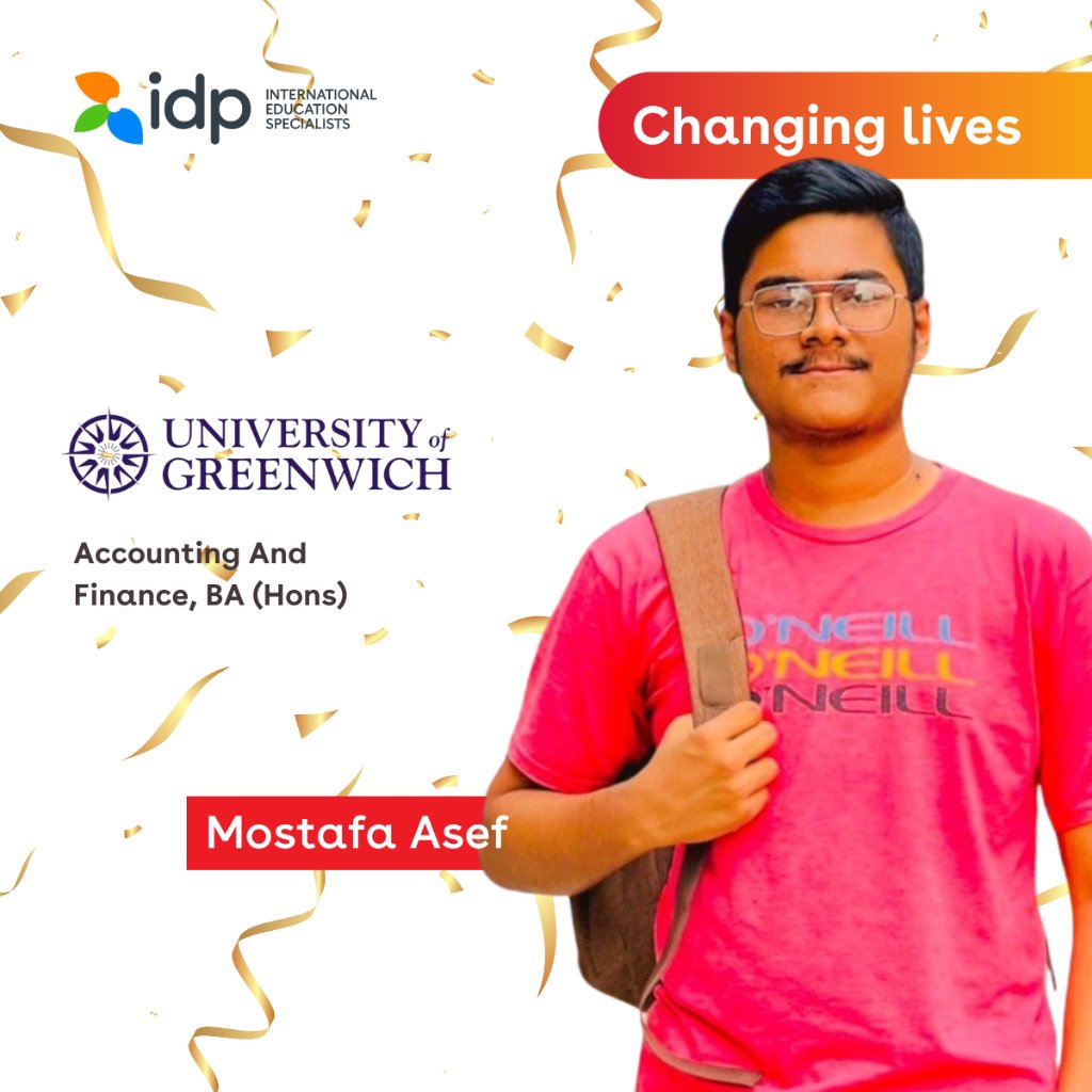 IDPEducationBD's tweet photo. Meet Mostafa Asef, from B A F Shaheen College, Tejgaon ✈ University of Greenwich! Start your own journey today https://t.co/gl23iqhiHN

Check the first comment for his experience with IDP Education. 

#Bangladesh #StudyinUK #Greenwich #StudyAbroad #Accounting #Finance https://t.co/VY45838LGP