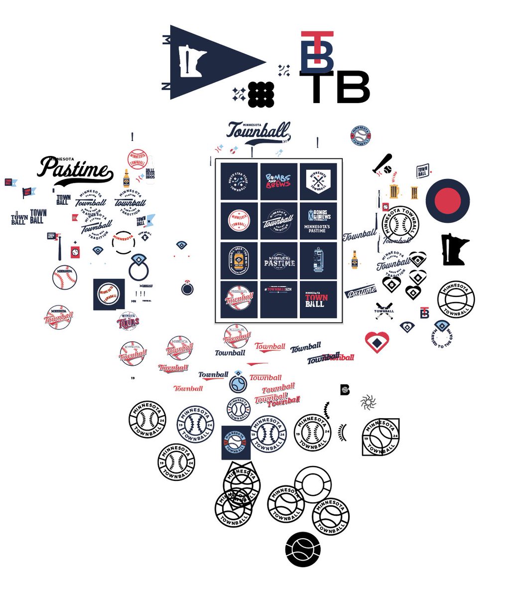 Here's what the artboard looked like when designing this season's #Townball collection. See something you like in this beautiful mess? Comment below on what design you might like for next season.

#MNbaseball #Baseball #MN #Minnesota #Design #LogoDesign #BadgeDesign #Badges