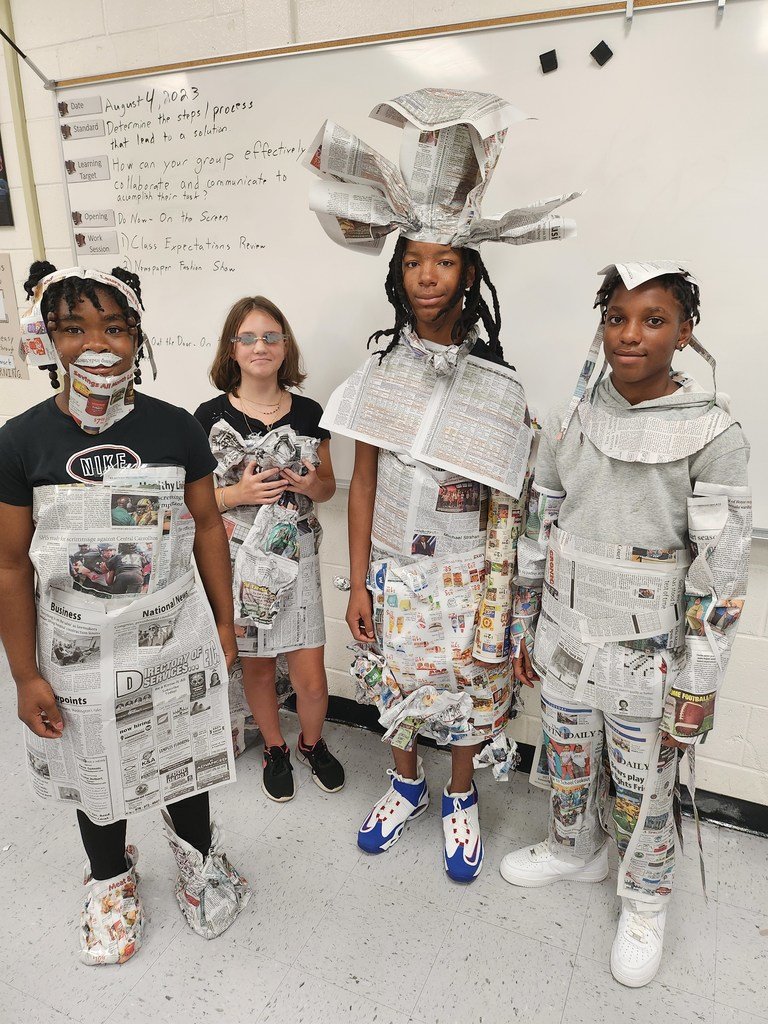 KennedyRoadMS's tweet photo. Who ever said that newspapers were boring? Students @KennedyRdMS @GSCSELA @GriffinSpalding designed clothes and had an AVID fashion show.  #AVID4LifeSuccess Learning is great with Mr. Chauncey our Teacher of the Year! https://t.co/Cs1RHHJeBu