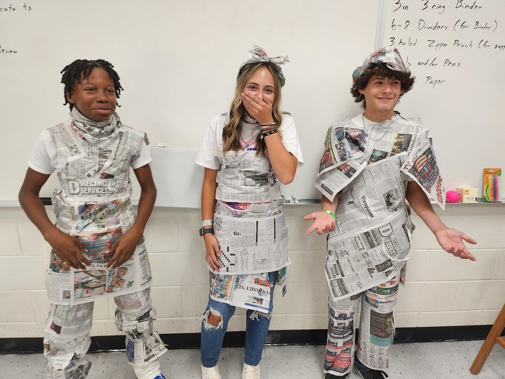 KennedyRoadMS's tweet photo. Who ever said that newspapers were boring? Students @KennedyRdMS @GSCSELA @GriffinSpalding designed clothes and had an AVID fashion show.  #AVID4LifeSuccess Learning is great with Mr. Chauncey our Teacher of the Year! https://t.co/Cs1RHHJeBu