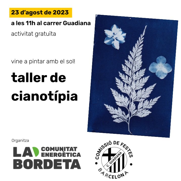cebordeta's tweet photo. ‼️El 23 d’agost farem dues activitats durant la #FMSants, amb @ComiGuadiana i @ComissioPapin
A les 11h taller de cianotípia
A les 18h construcció de casetes amb fotovoltaiques https://t.co/Btz1usa39j