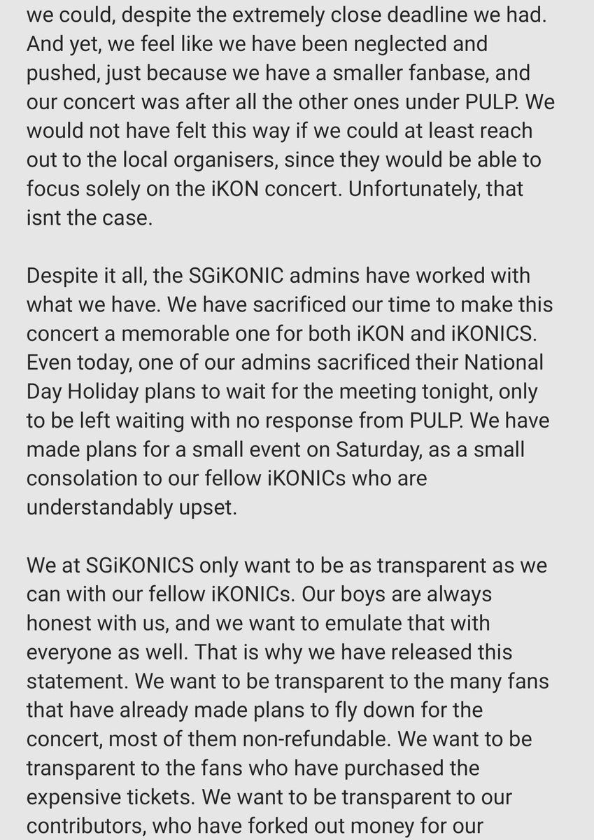 SG_iKONICS's tweet photo. SGiKONICS Admins' Statement with regards to the TAKEOFF TOUR IN SINGAPORE Cancellation.

@iKONIC_143 @GTMNY143 @pulpliveworld
@happeehour @SkeshMM

Part 3/3 #iKONinSG2023 #GiveSGiKONICSAnswers https://t.co/oAYeXgubco