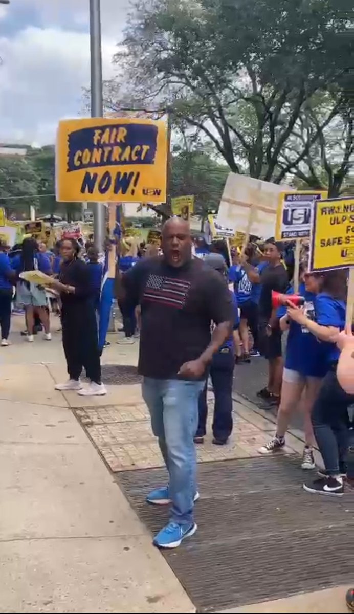 NJEA's tweet photo. More than 1700 nurses employed at Robert Wood Johnson University Hospital are still on strike, after walking off of the job on Friday, August 4. While many of our members were in the area for the Summer Leadership Conference, they joined the picket line in solidarity. #WEareNJEA https://t.co/8Z95uxcMJH