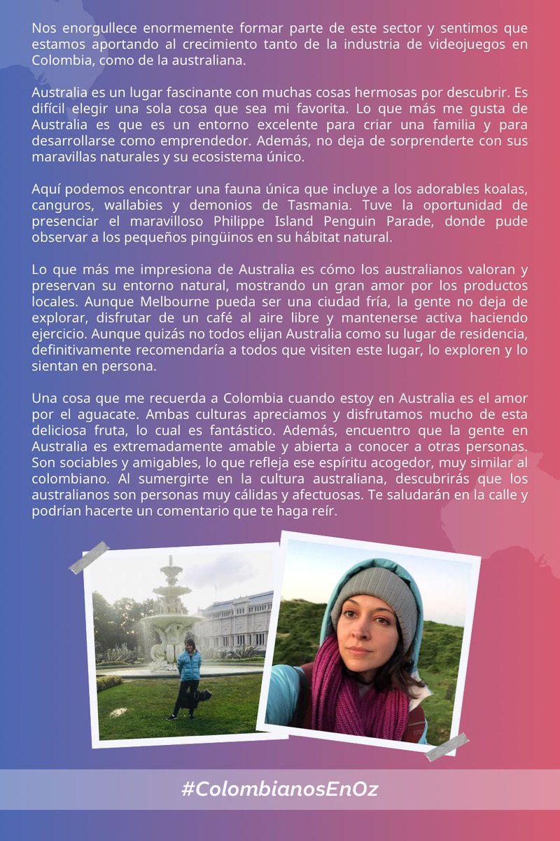 AusEmbCO's tweet image. Conozcan a Margarita 👋

@marge_torres es desarolladora de videos juegos 🎮 y trabaja creando prototipos y hardware 👩‍💻📱. Marge es una colombiana 🇨🇴 en Australia 🇦🇺

#ColombianosEnOz