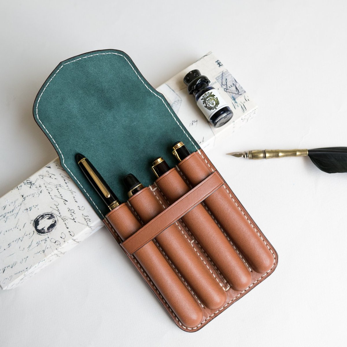 Luxury Leather Pen Case 4 Slot Fountain Pen Pouch, Pen Holder with Four Dividers, 4 Fountain Pen Organizer Personalised Gift for Him etsy.me/3KysG04 via @Etsy #etsyireland #fountainpen #penshowsanfrancisco #penshow #pencollectors
