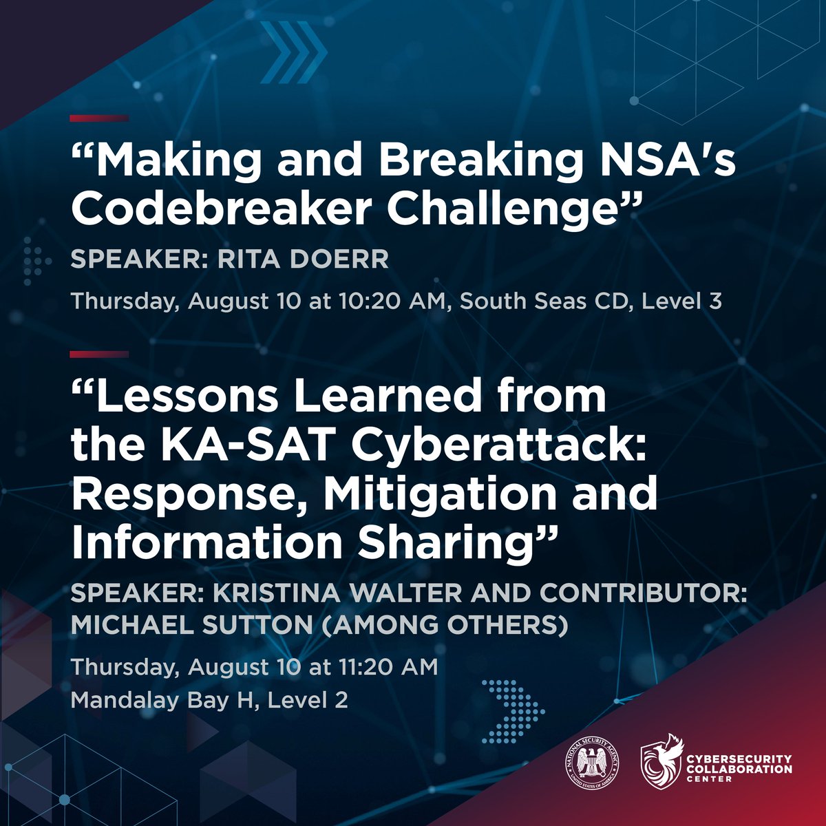 Black Hat 2023 is here! Set some time aside to listen to our NSA briefers tomorrow. You won't want to miss it! blackhat.com/us-23/