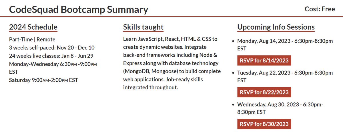 teneikaask_you's tweet image. Code Squad has a FREE 25-week, instructor-led remote Full Stack Development bootcamp!
codesquad.org/students.html
You’ll learn JavaScript, React, HTML, CSS, Node, Express, MongoDB & Mongoose
🎉BUILD PROJECTS
⚙️Create dynamic websites
📝Integrate back-end frameworks to build web apps