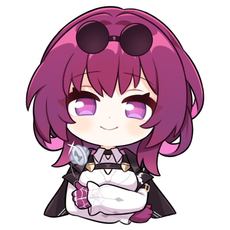 1girl solo smile eyewear on head sunglasses chibi purple eyes  illustration images