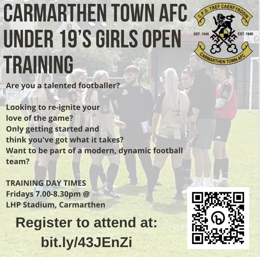 📣 Looking to join an U19s Girls Team? 

📣 Ydych chi awydd ymuno â thîm menywod dan 19?

Contact us | Cysylltwch ar - women@carmarthentownafc.co.uk 

#UnHenAur #OneOldGold