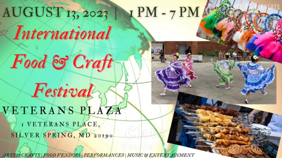 The International Food &
Craft Festival is this Sunday- a celebration of the nations with food, crafts, music and  #familyfun. Cultural performances start at 2 PM. Come out and see us! 
#internationalfoods #internationalcrafts #ellsworthplace #veteransplaza #downtownsilverspring