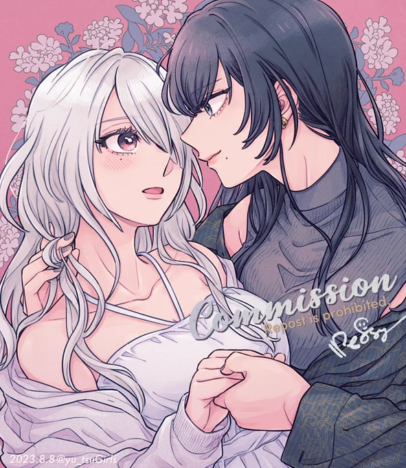 クライアントさんOC(白い子)とお任せイケメン女子の百合 リクエストありがとうございました! #Skeb #Commission