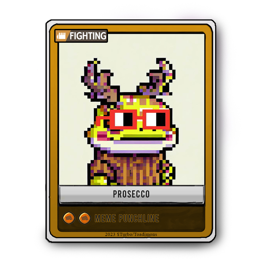 🎉🐸 Drumroll, please! Introducing the uproarious <a href="/proteinprosecco/">Prosecco</a> to the Toadimons #NFT collection! 🌟 

🎥 Get ready for a meme-tastic adventure as their video meme magic joins our collection! 🤣🚀

Collect, Trade, $Turbo!